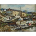 James M. Hon Sessions Watercolor Harbor Scene