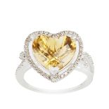 Heart Cut Citrine and Diamond Ring