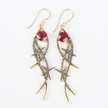 Natural Diamond and Ruby Antiqued Silver Earrings w/ Yellow Gold Overlay