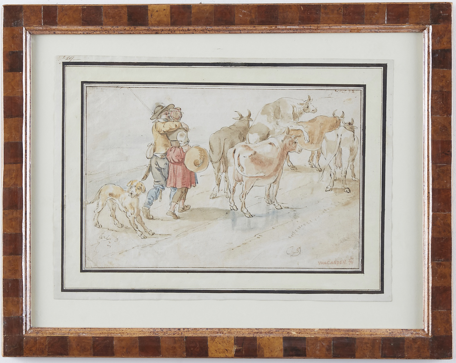 Pieter de Vries "A Herdsman and Girl Driving Cattle" Drawing on Paper - Image 2 of 5