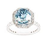 14K White Gold Diamond and Blue Zircon Ring