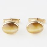 Pair of Oval 14K Gold & Tiger Eye Cufflinks