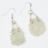 Pair of Chinese Jade Crystal and Sterling Earrings