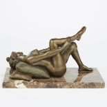 Louis Chalon "Recumbent Female Nude" Bronze Sculpture