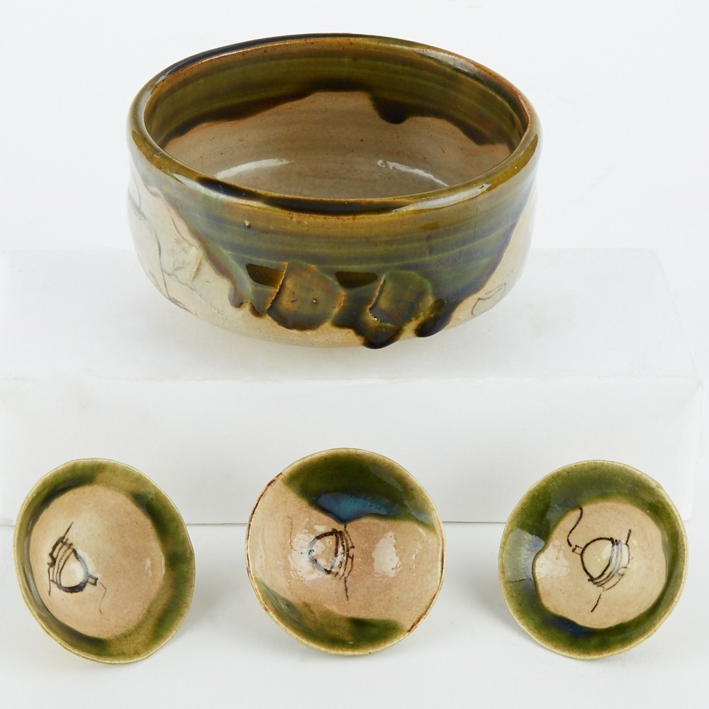 Set 4 Japanese Oribe Ceramics - Image 5 of 8