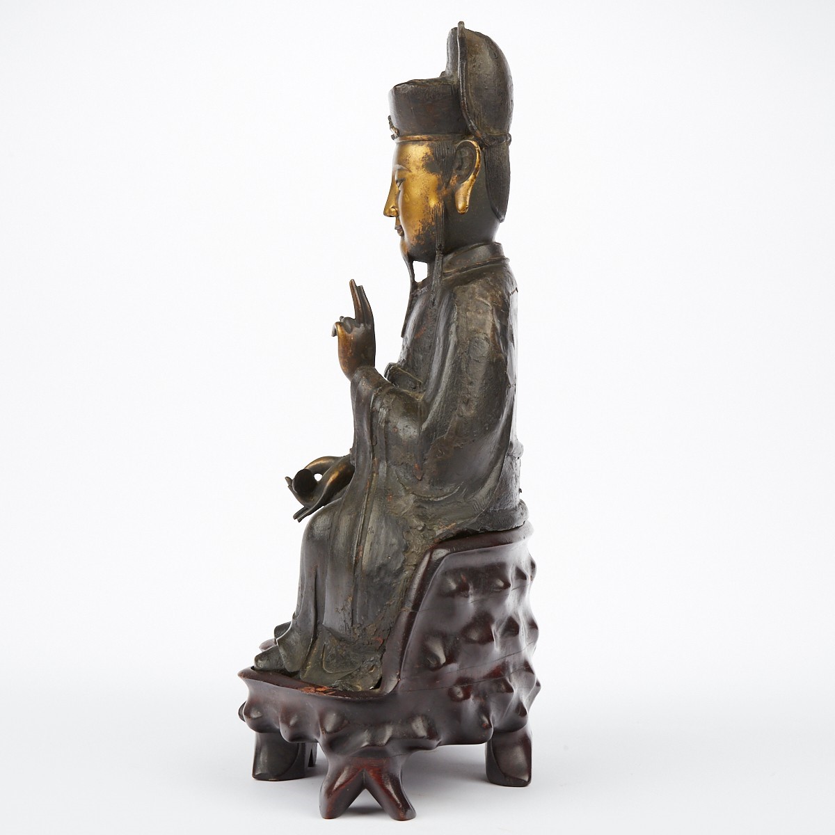 Chinese Ming Gilt Bronze Scholar w/ Sychee - Image 4 of 9