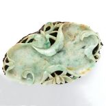 Lrg 18th c. Chinese Green / White Jade Brush Washer w/ Stand