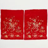 Two Chinese Embroidery Silk Panels Of Flowers