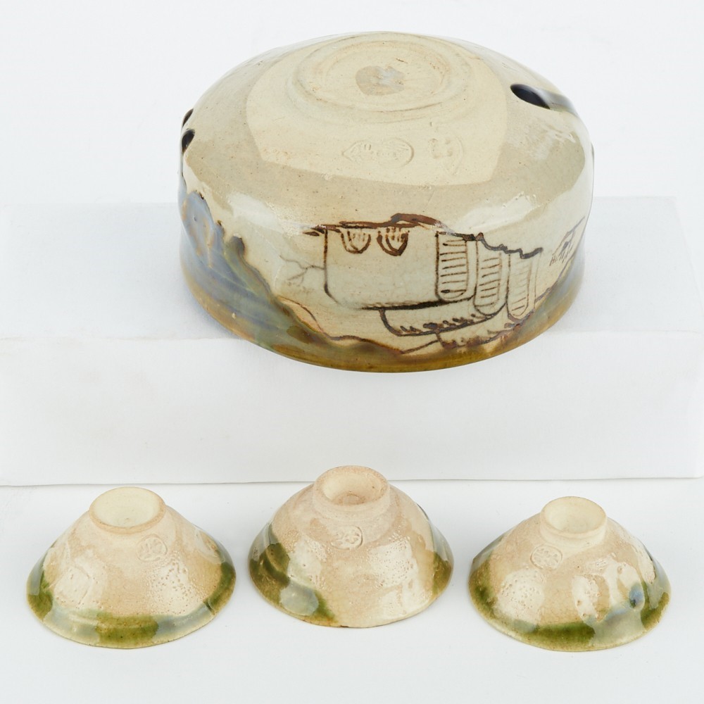 Set 4 Japanese Oribe Ceramics - Image 6 of 8