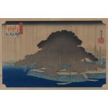 Hiroshige "Evening Rain at Karasaki/Pine Tree" Woodblock Print