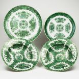 Set 4 Chinese Export Green Fitzhugh Ware Porcelain Dishes