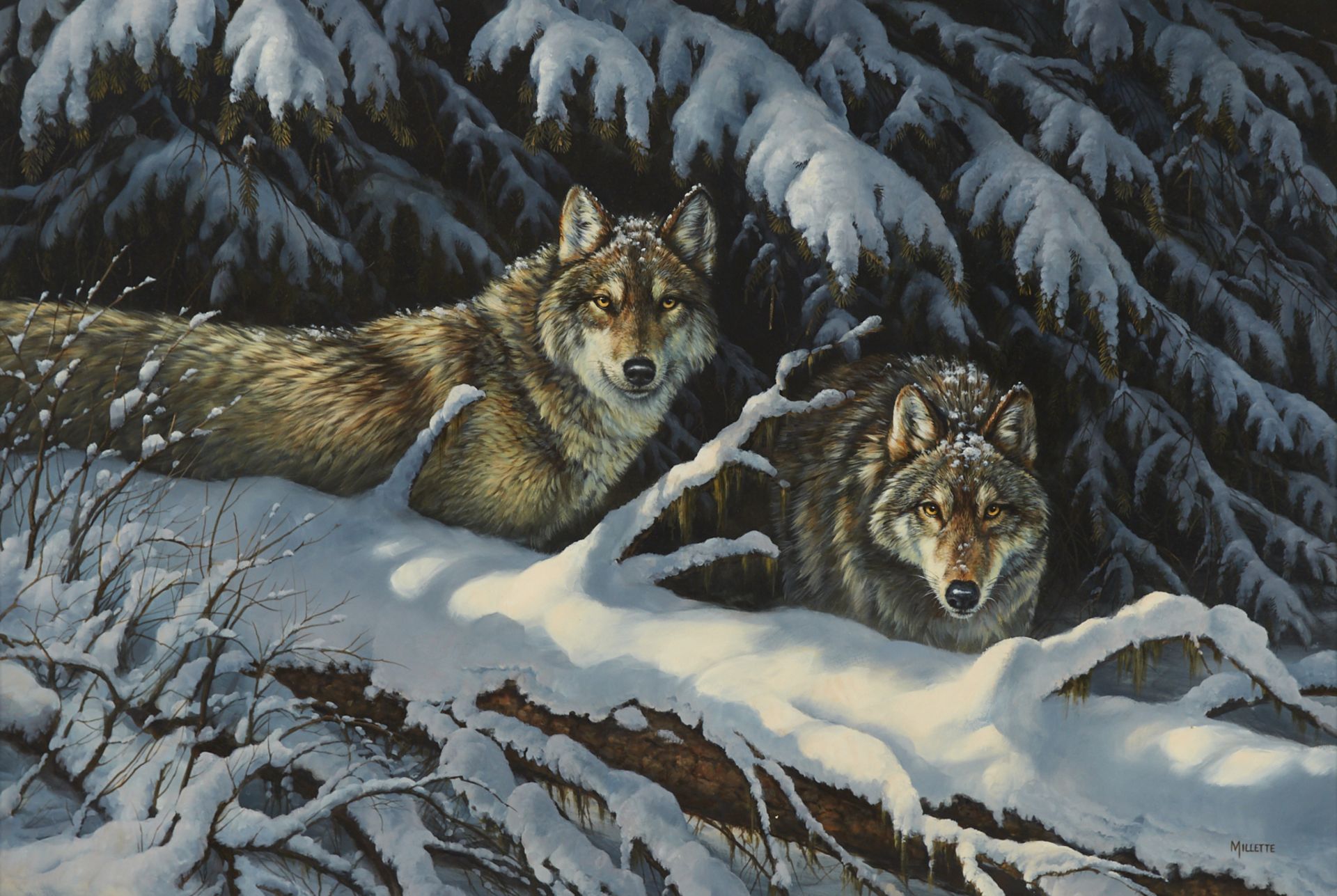 Rosemary Millette Wolves in Winter Original Painting