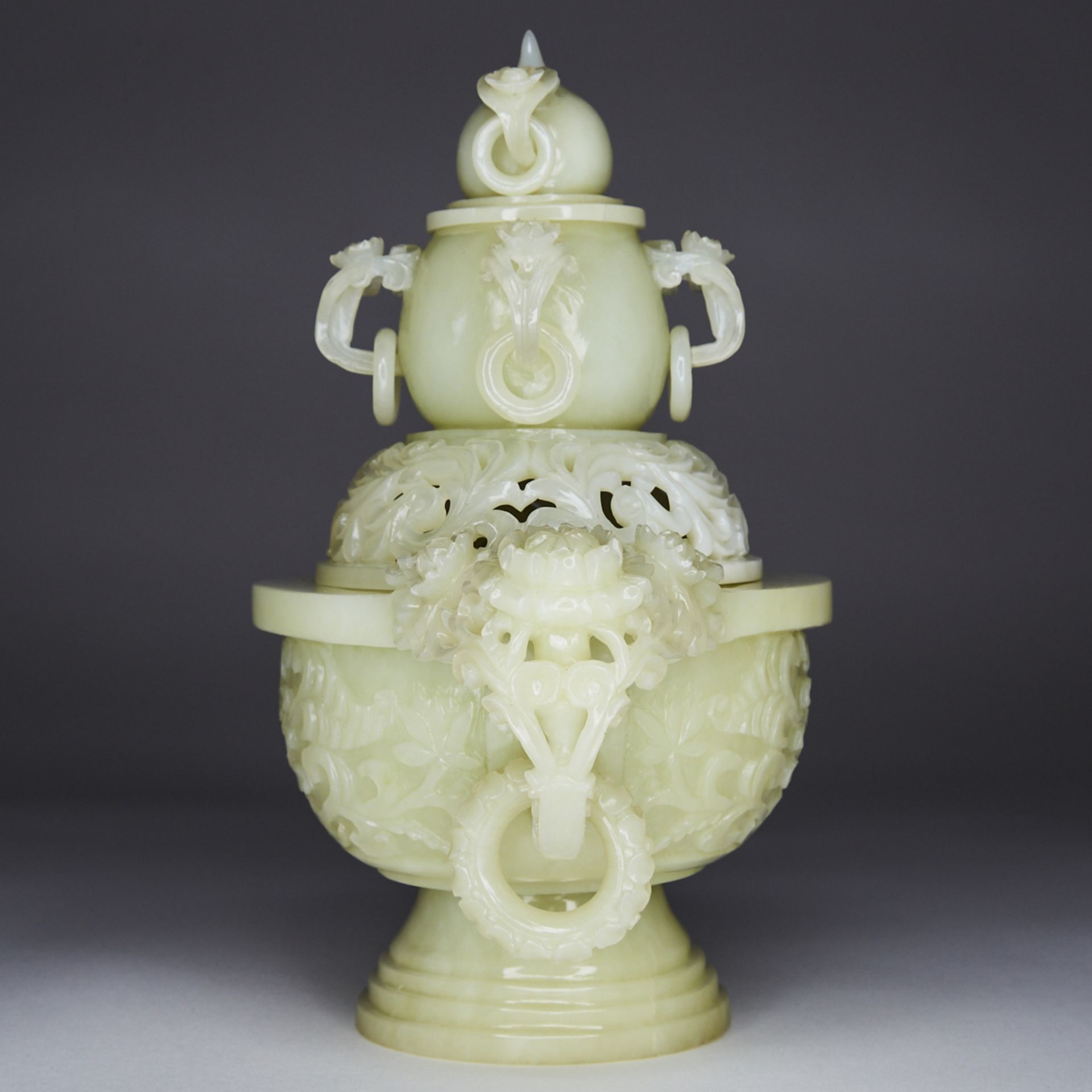 20th c. Chinese Carved Jade Lidded Vase - Image 4 of 6