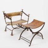 19th Century Italian Baroque Style Folding Chair & Ottoman