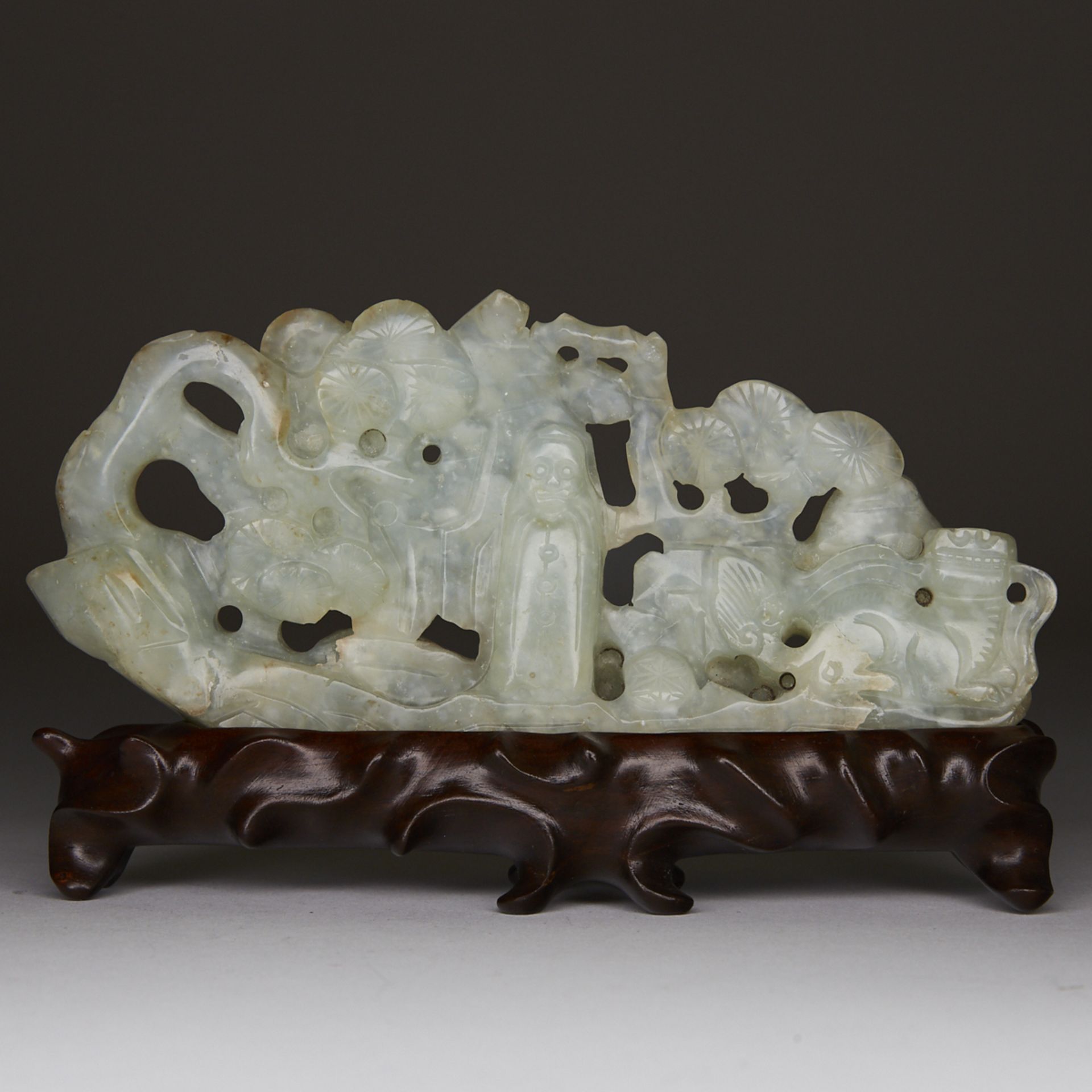 19th c Antique Chinese Carved Jade Brush Rest w/ Stand - Image 3 of 4