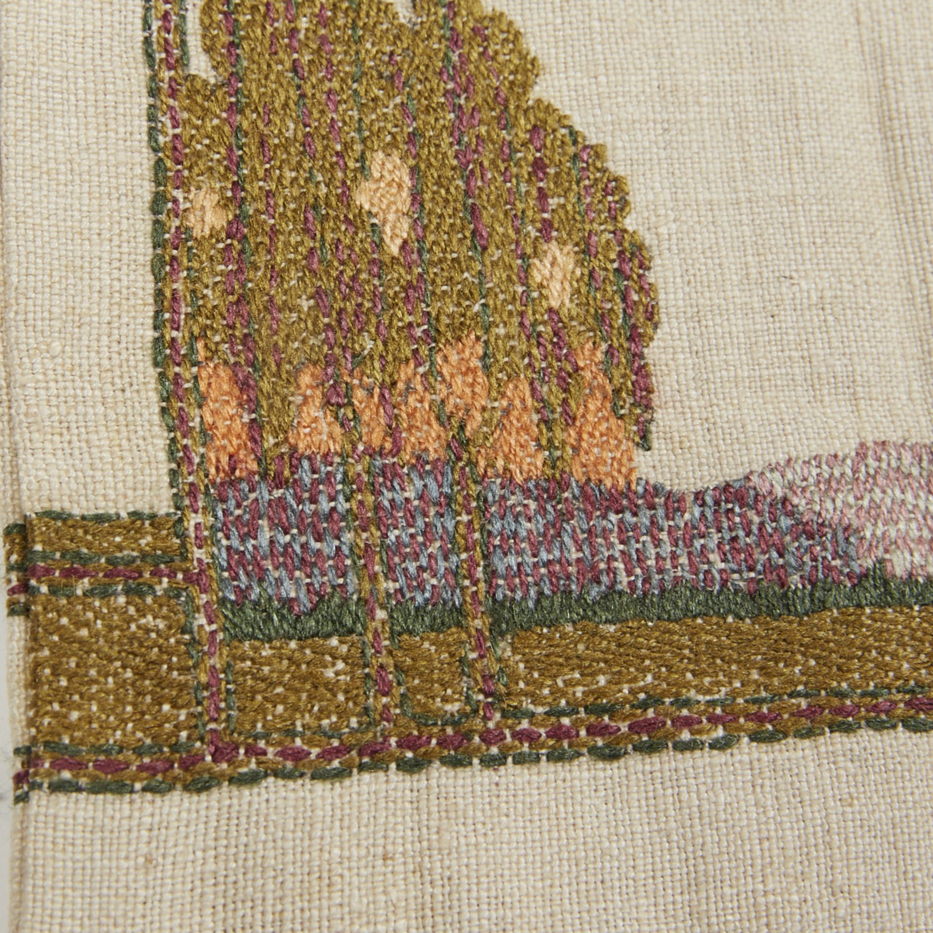 Newcomb College Embroidered Trees Arts & Crafts Linen Sewing Bag - Image 5 of 5