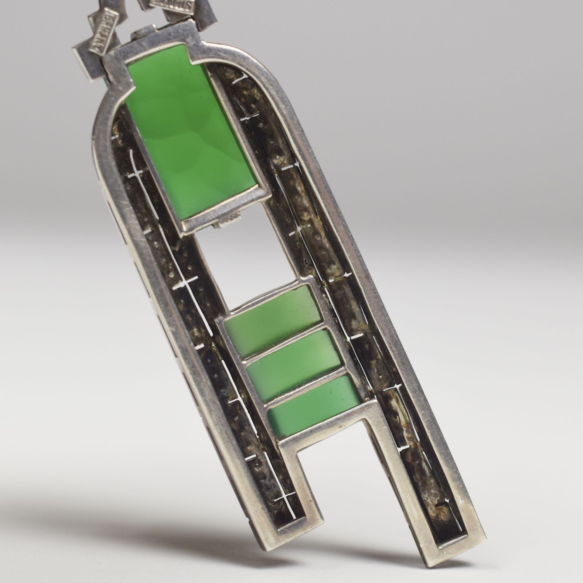 Theodor Fahrner Sterling Art Deco Chrysoprase Necklace - Image 5 of 7