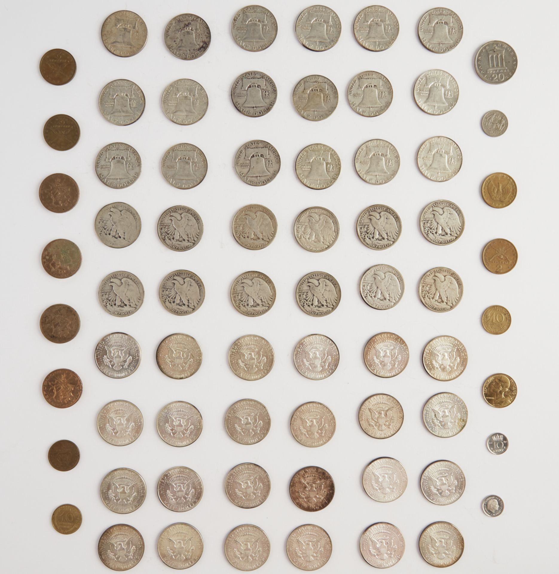 Grp: 54 Half Dollar Coins & 16 Foreign Coins - Bild 2 aus 3