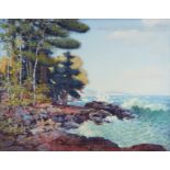 Carl Rawson Lake Superior with Trees Oil on Board