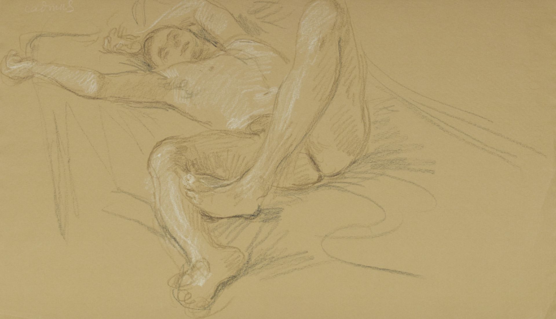 Paul Cadmus Reclining Male Nude Crayon on Paper