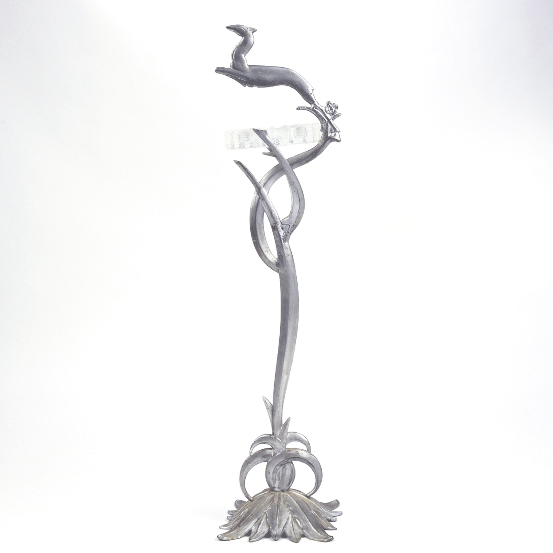 Arts & Crafts Deer Metal Stand w/ Lalique Glass Ashtray - Bild 4 aus 10