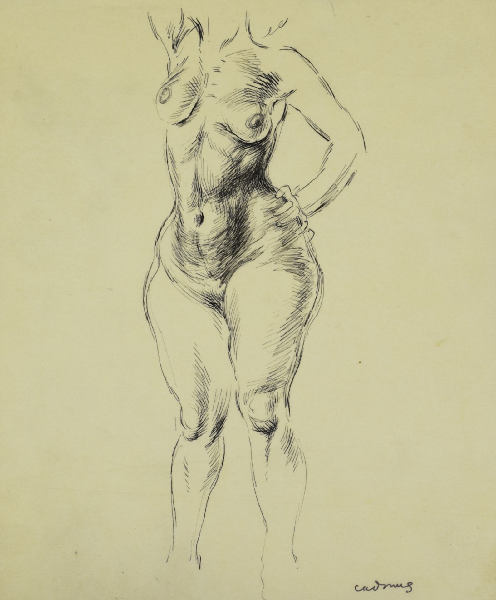 Paul Cadmus Standing Female Nude Ink on Paper