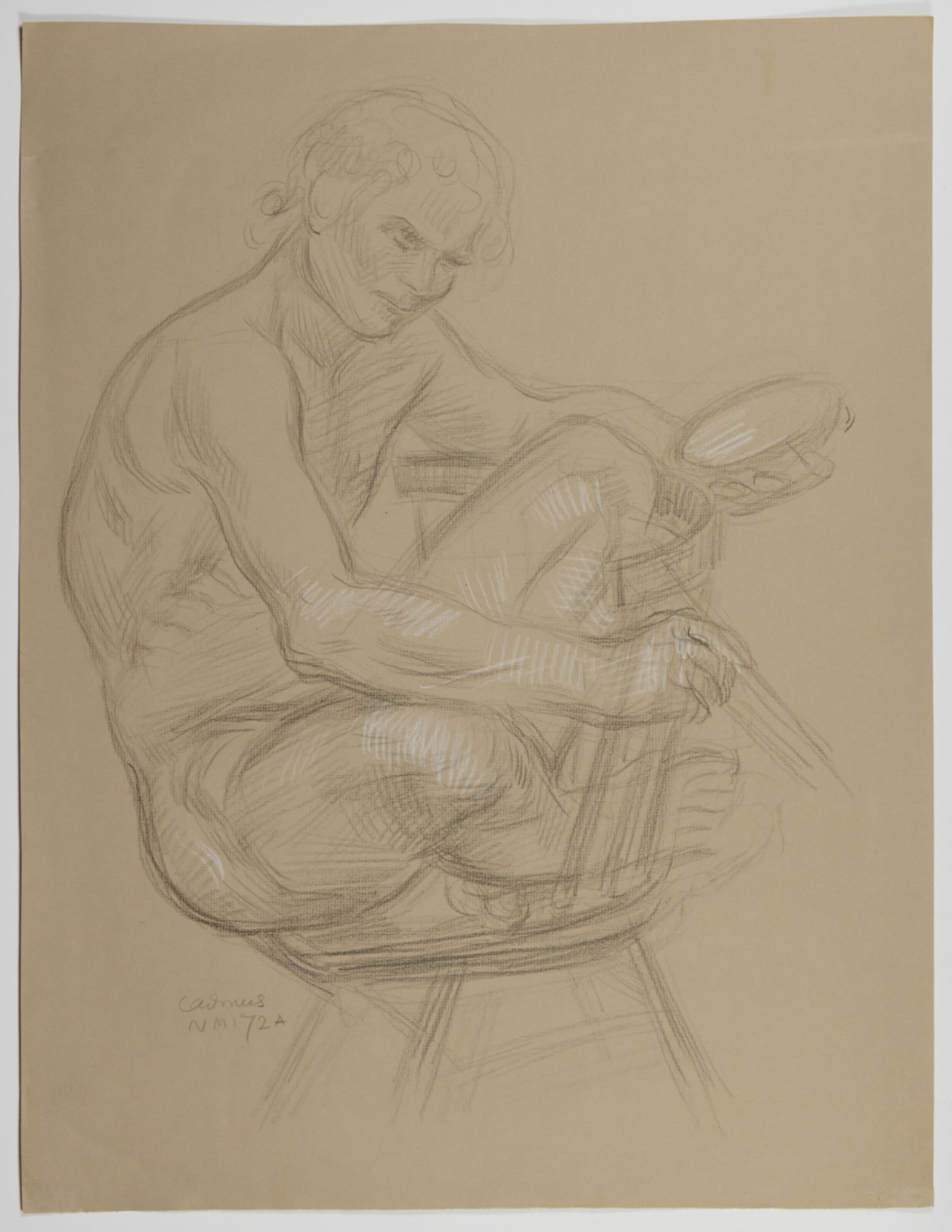 Paul Cadmus Male Nude on Chair Crayon on Paper - Bild 2 aus 4