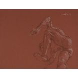 Paul Cadmus Male Nude in Dynamic Pose Crayon on Red Paper