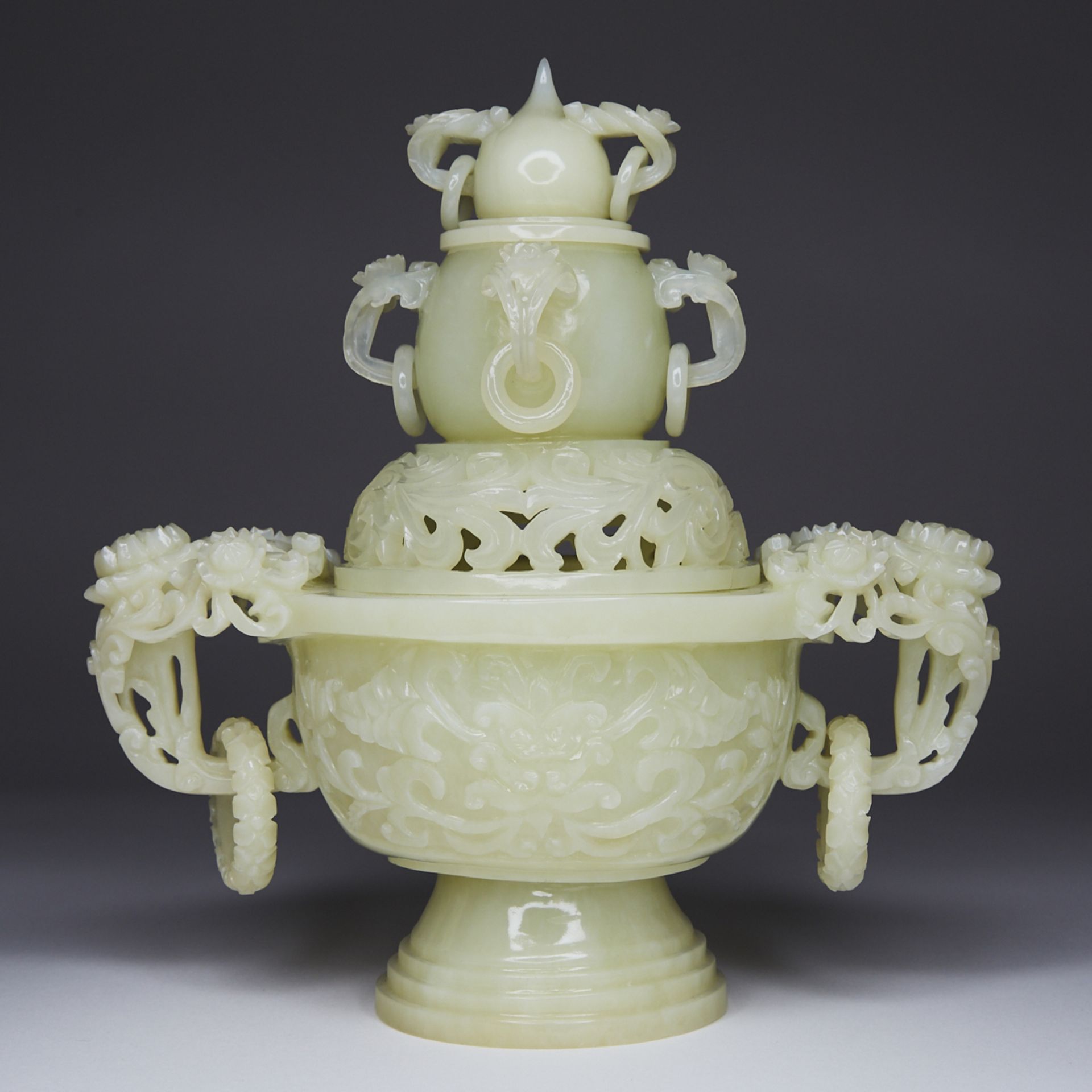 20th c. Chinese Carved Jade Lidded Vase - Image 3 of 6