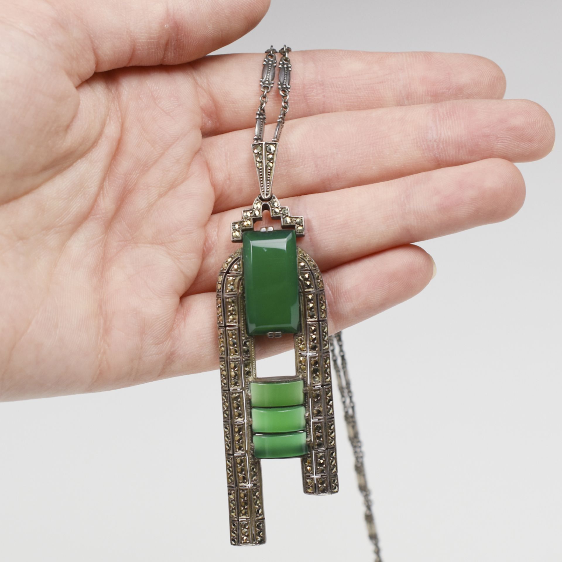 Theodor Fahrner Sterling Art Deco Chrysoprase Necklace - Image 4 of 7