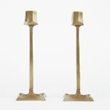 Pair of Prairie School Arts & Crafts Brass/Bronze Candlesticks