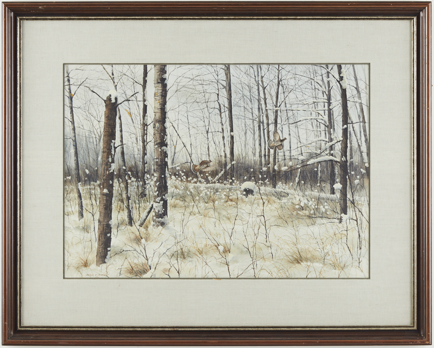 Noel L. Dunn Pheasant Flying Winter Landscape Watercolor - Image 2 of 3