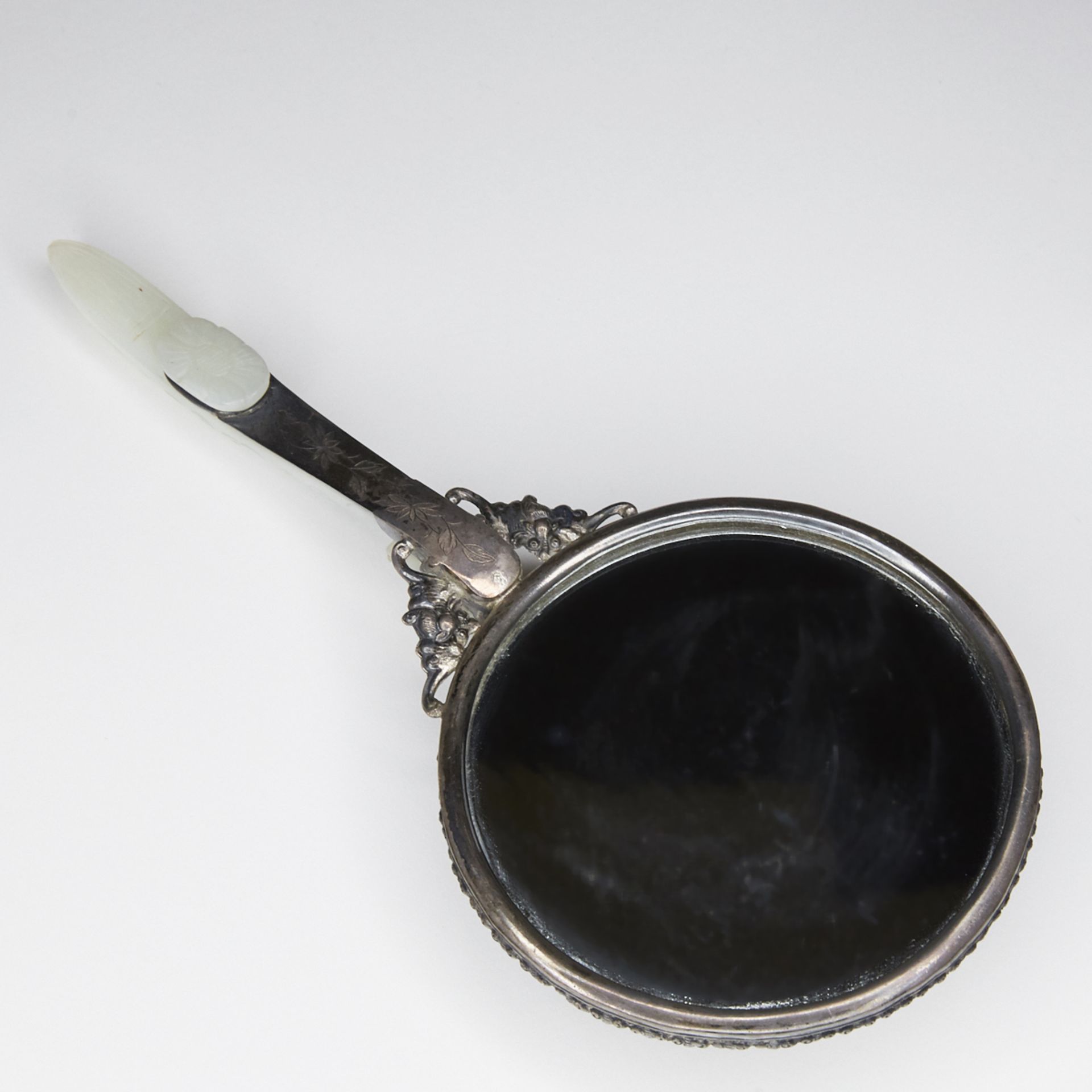 20th c. Chinese Jade Belt Hook and Silver Hand Mirror - Image 3 of 5
