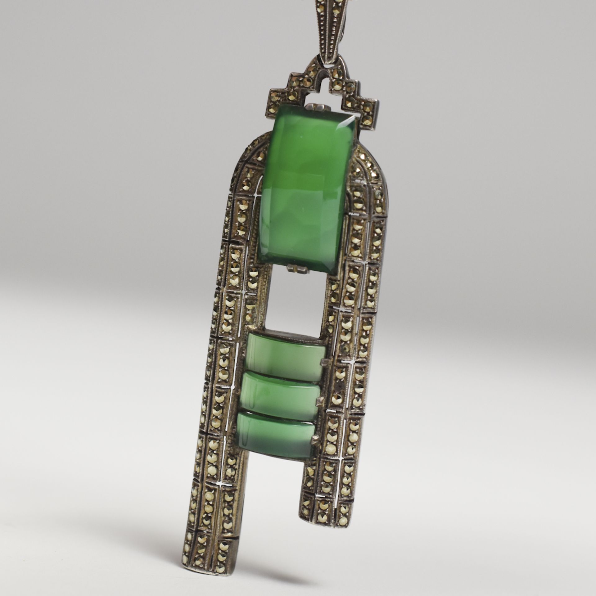 Theodor Fahrner Sterling Art Deco Chrysoprase Necklace - Image 2 of 7