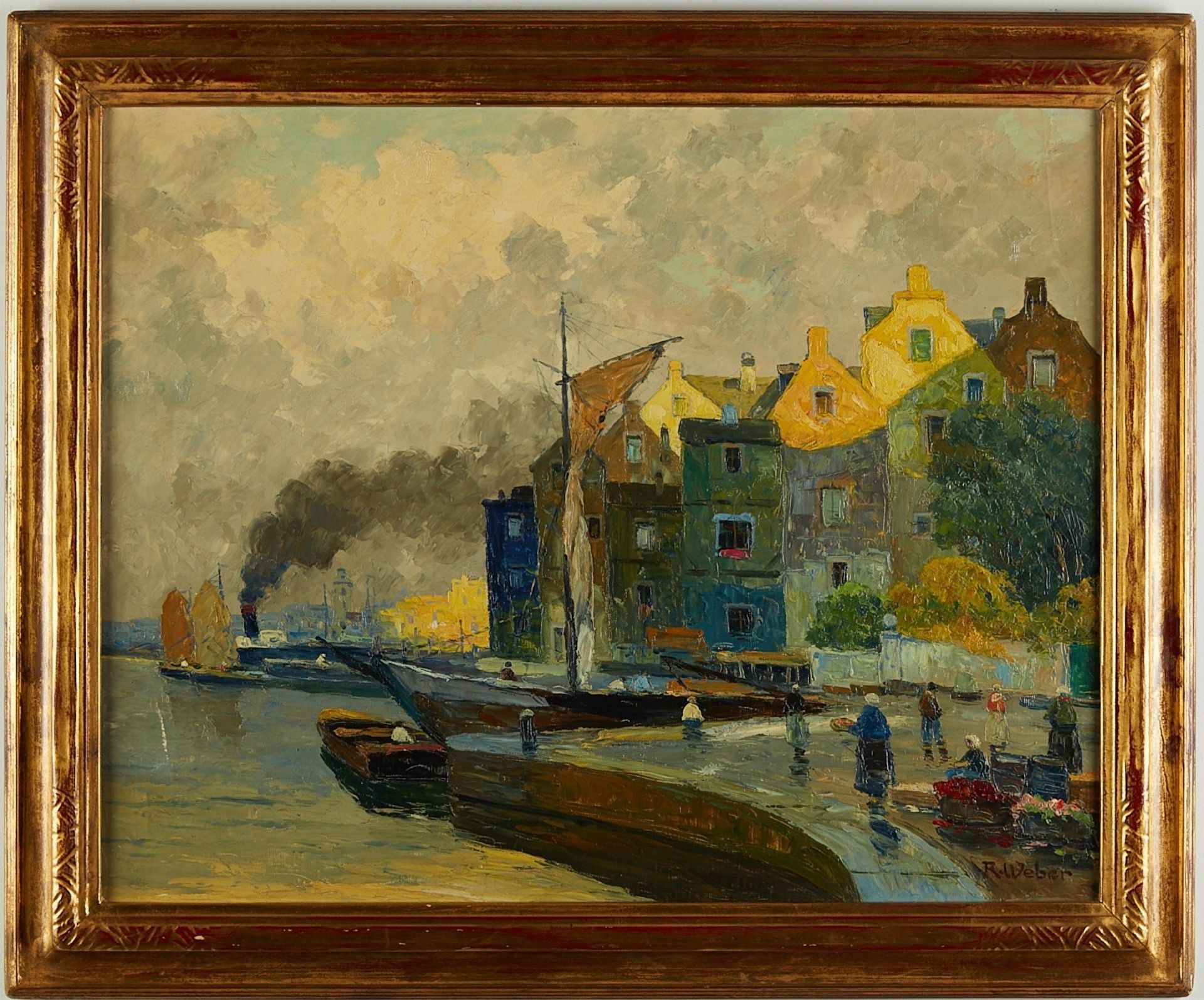 Rudolf Weber "At Harderwijk" Oil on Canvas - Bild 2 aus 3