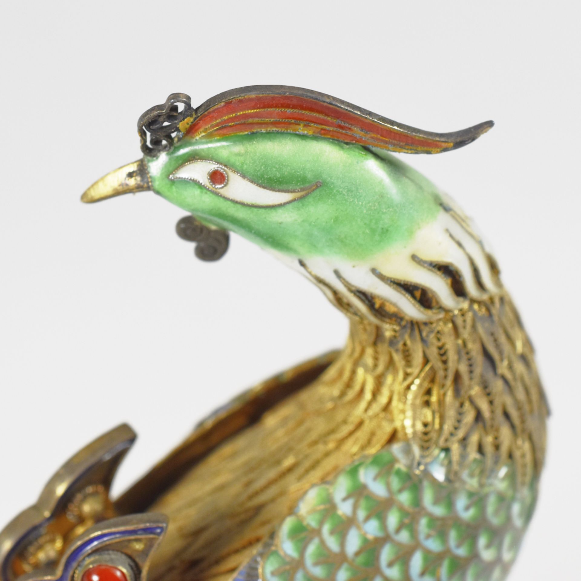 Pair of Chinese Enameled Silver Phoenix Birds - Image 6 of 7