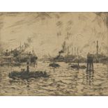 Hans Kleiber Harbor Scene Etching