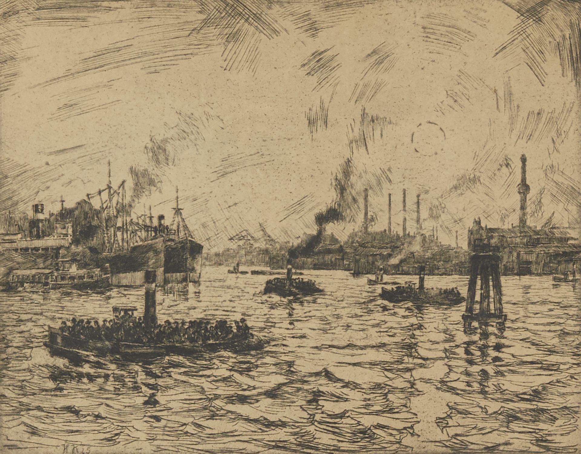 Hans Kleiber Harbor Scene Etching