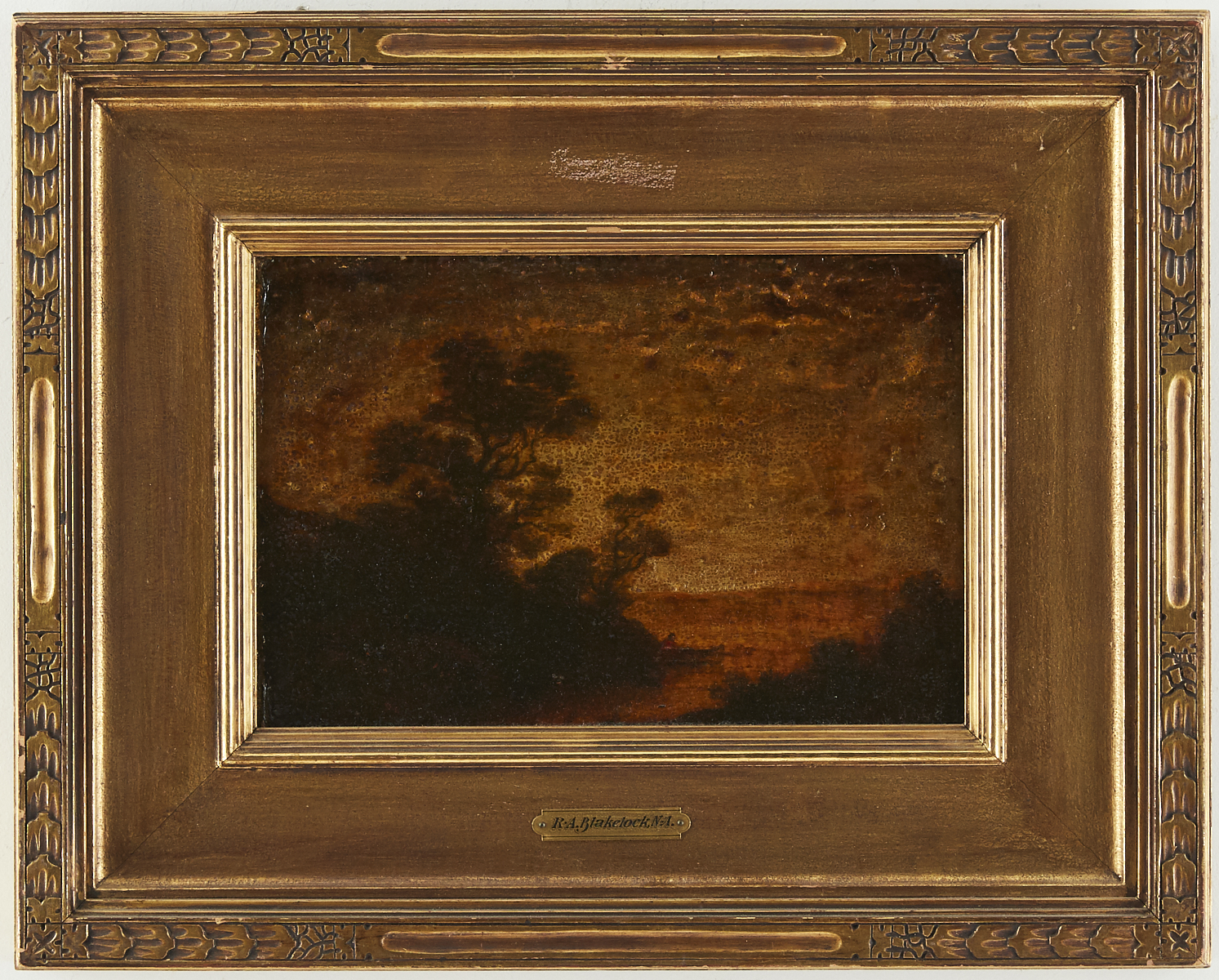 Attributed to Ralph Blakelock Twilight Landscape Oil on Board - Image 2 of 3