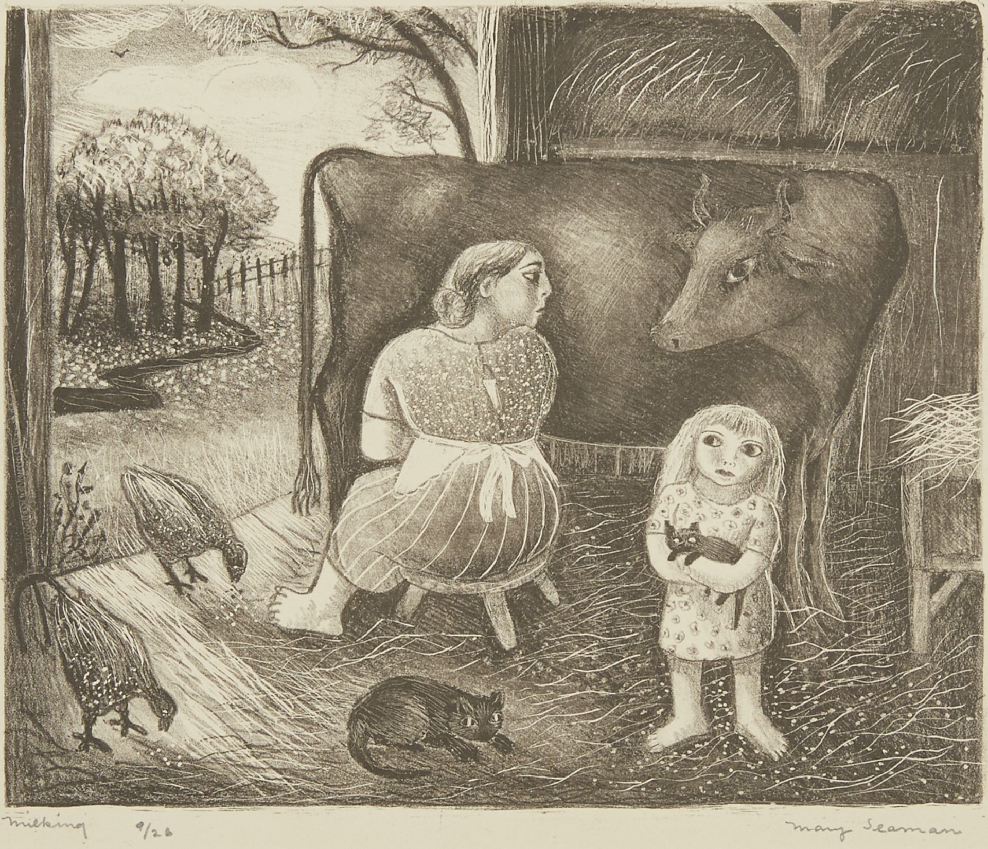 Mary Seaman "Milking" Lithograph