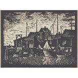 Deco Woodblock Print "Rockport Mass" SHM