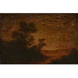 Attributed to Ralph Blakelock Twilight Landscape Oil on Board