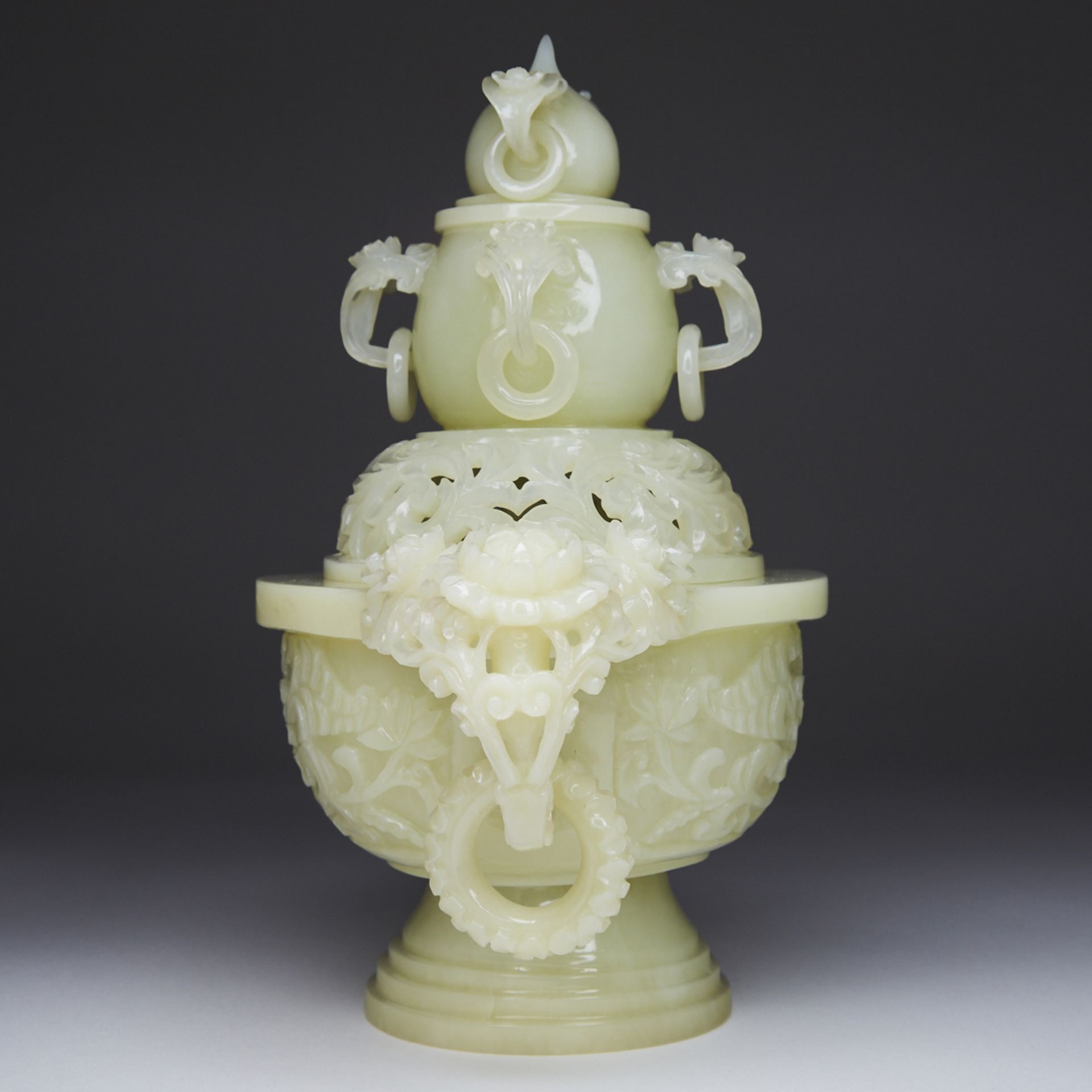 20th c. Chinese Carved Jade Lidded Vase - Image 2 of 6