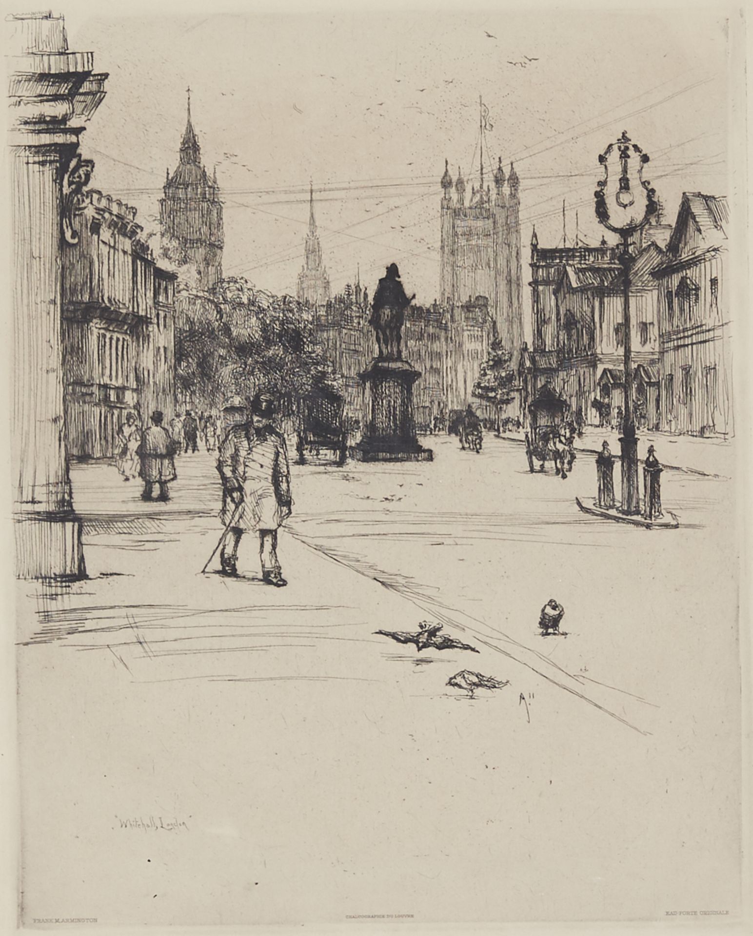 Frank Armington "Whitehall London" Etching