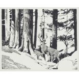 Francis Lee Jacques Deer in Woods Scratchboard