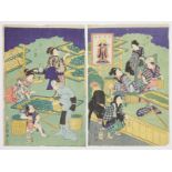 Pair of Japanese Woodblock Prints Silk Making