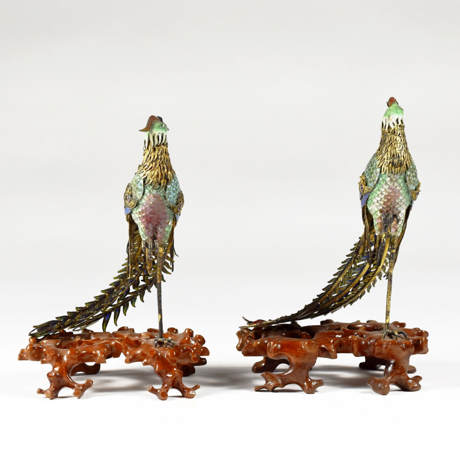 Pair of Chinese Enameled Silver Phoenix Birds - Image 5 of 7