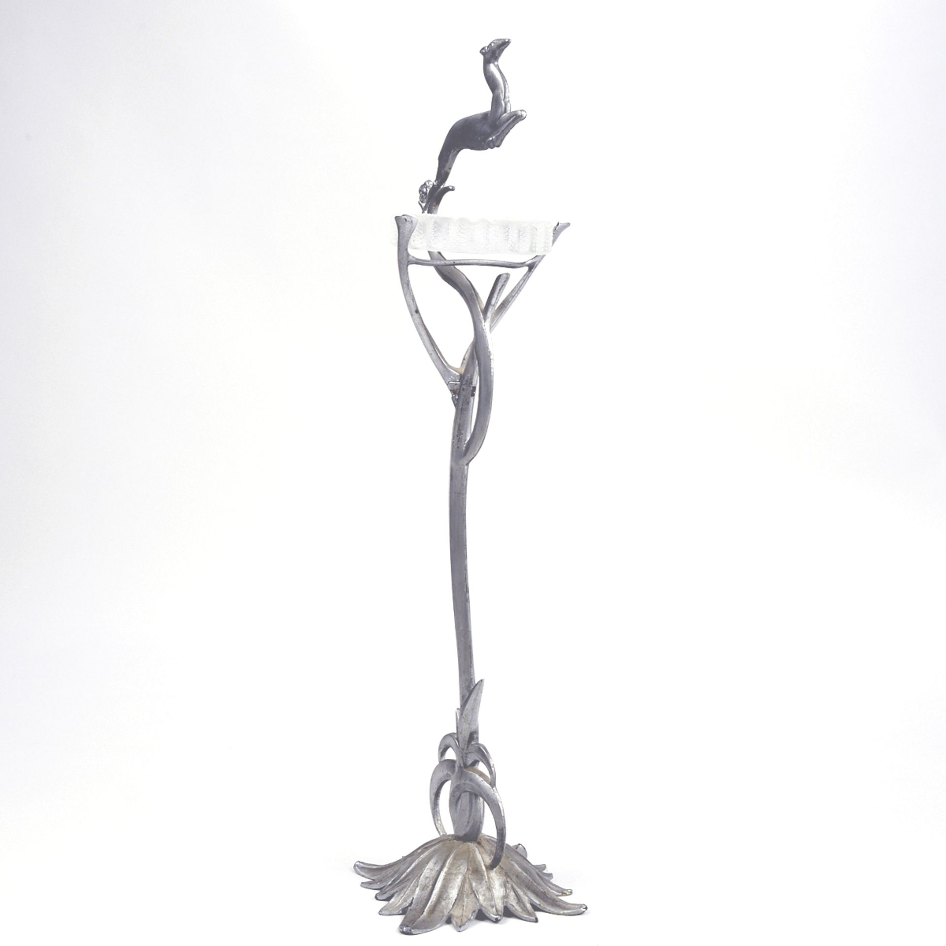 Arts & Crafts Deer Metal Stand w/ Lalique Glass Ashtray - Bild 2 aus 10