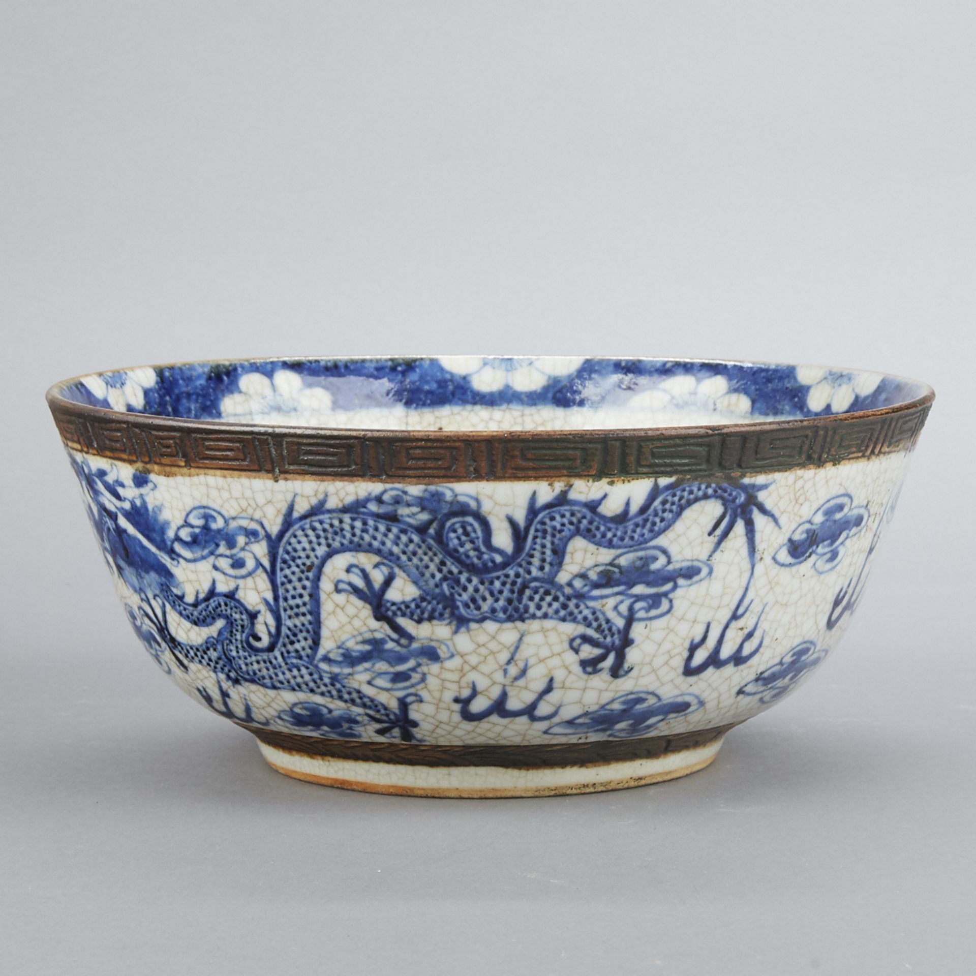 Lrg Chinese Guangxu Porcelain Dragon Bowl w/ Crackle Glaze - Image 2 of 7
