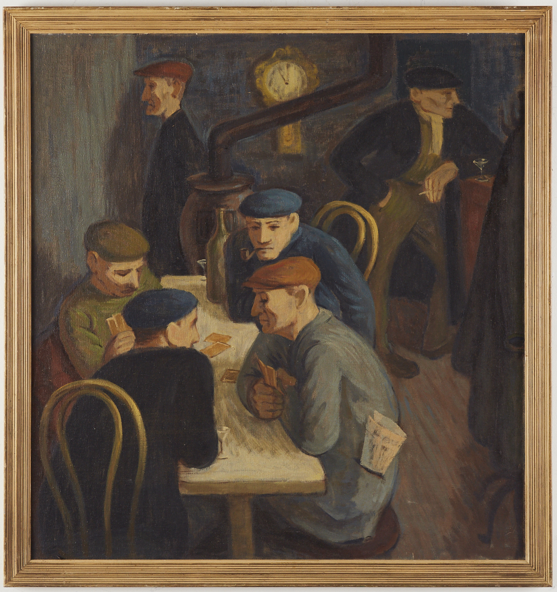 WPA Era Men in Bar Painting Oil on Board - Image 2 of 2